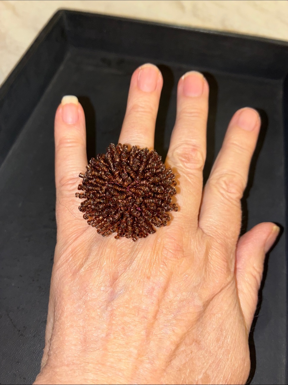Brown Beaded Statement Stretch Ring